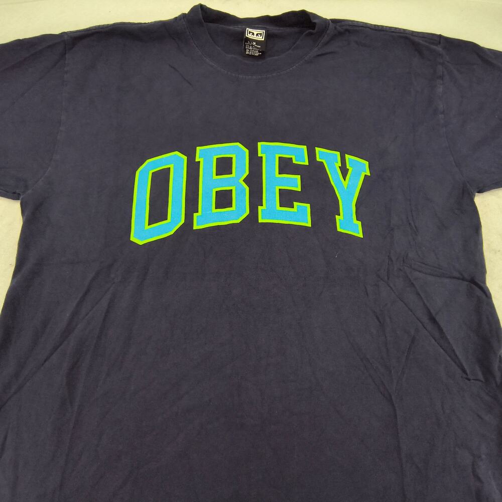 Obey Casual Crew Neck Short Sleeve Graphic Shirt Mens Size Medium M Navy